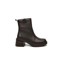 Hakiki Deri Fermuarlı Topuklu Bot