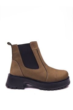 Kadın Hakiki Gerçek Nubuk Deri Lastikli Chelsea Kısa Tütün Kahve Bot