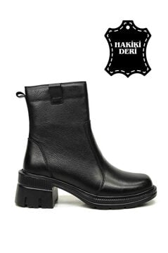 Kadın Hakiki Gerçek Deri Topuklu Fermuarlı Acı Kahverengi Bot