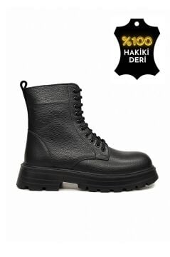 Kadın Hakiki Gerçek Deri Kışlık Kauçuk Taban Kısa Maskaretli Siyah Bot