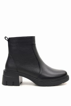 Kadın Hakiki Gerçek Deri Kauçuk Taban Topuklu Kısa Bot